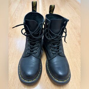 Dr. Martens Black Leather Boots with Yellow Stitching